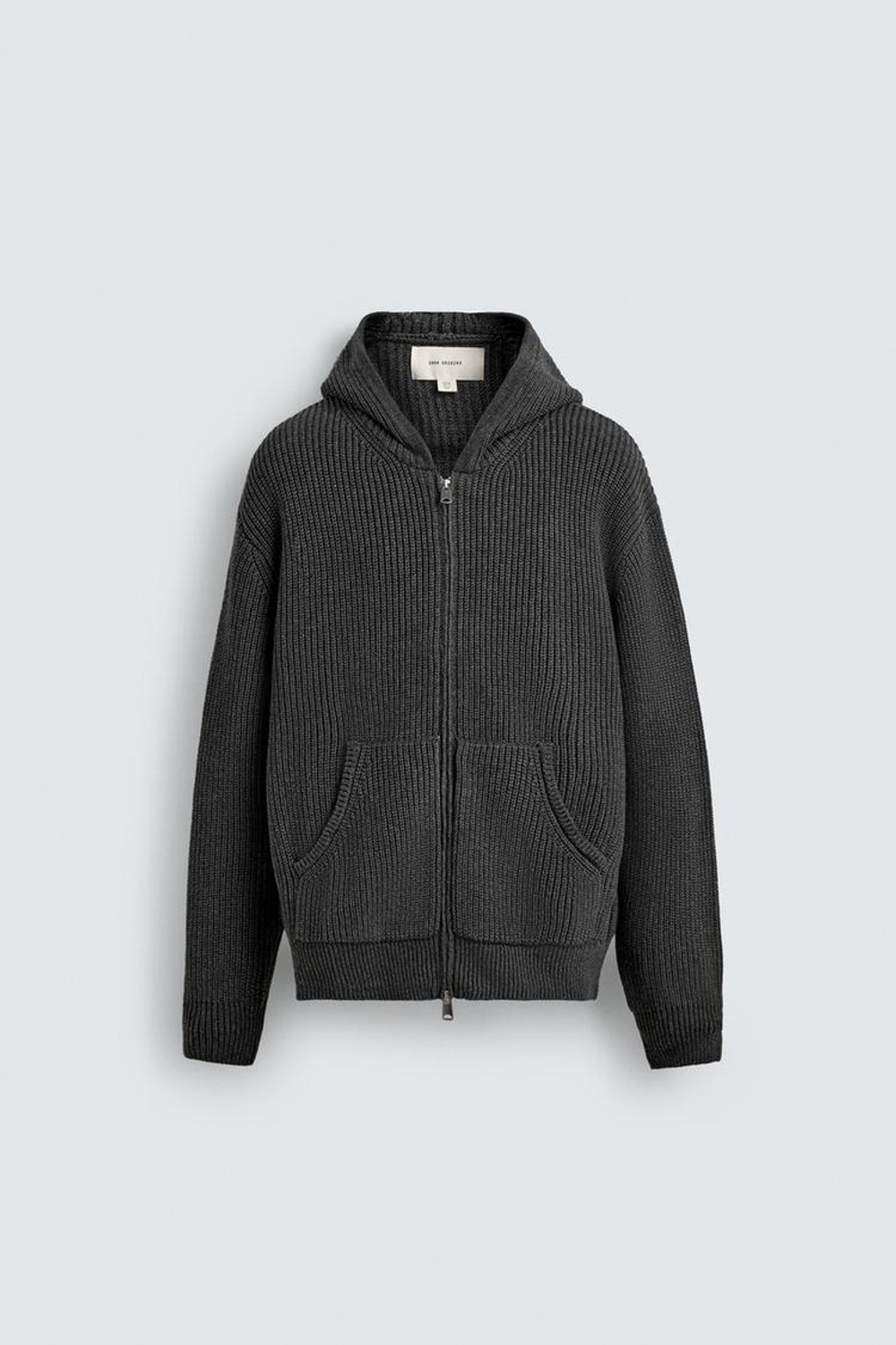 ZARA КАРДИГАН ИЗ ХЛОПКА И ШЕРСТИ С КАПЮШОНОМ, СЕРЫЙ МЕЛАНЖ