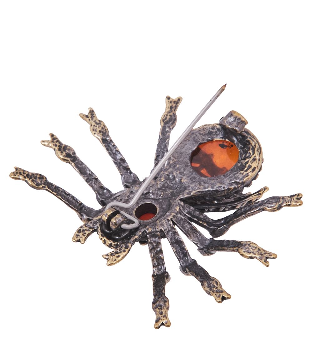 AM-4151 Брошь «Паук Невеста» (латунь, янтарь)