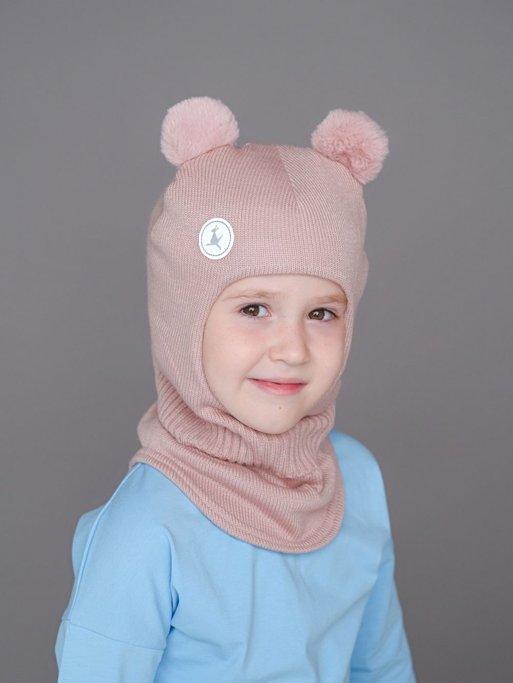 Шлем зимний вязаный (Пыльная роза) МИО