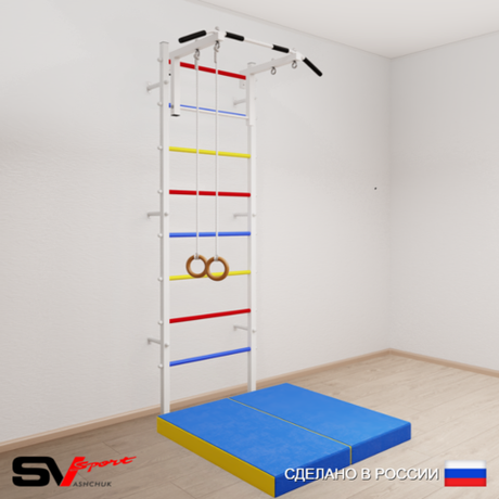 Шведская стенка Sv Sport усиленная 6104 (Турник стандарт/Кольца/Мат 1м)
