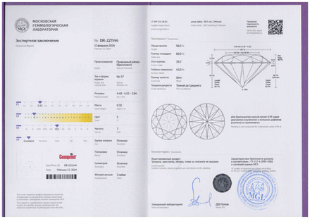 Бриллиант (Кр-57, Ø 4.52 мм, 5/7, 0.32 ct)