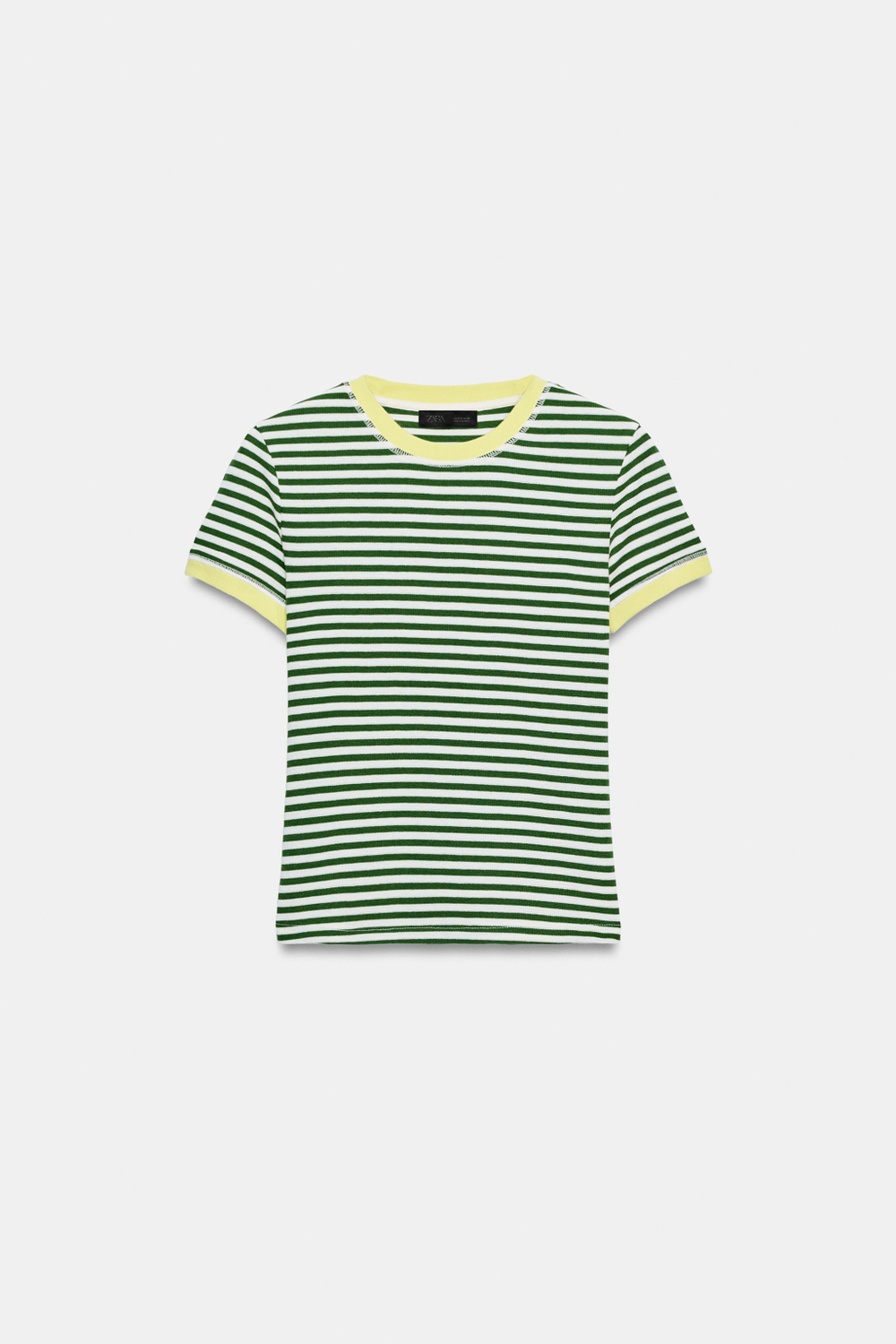 ZARA ФУТБОЛКА В ПОЛОСКУ С КОРОТКИМ РУКАВОМ, ЭКРЮ/ЗЕЛЕНЫЙ