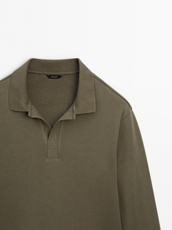 Massimo Dutti Свитер с воротником-поло, хаки