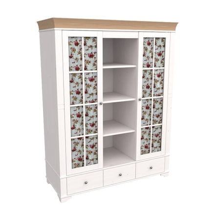 Шкаф с 2-мя стеклянными дверями и полками «Бейли» белый воск/антик