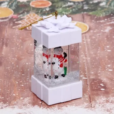 Сувенир с подсветкой Christmas «Подарок - Счастливый Снеговик» 5,5х11,5 см, белый