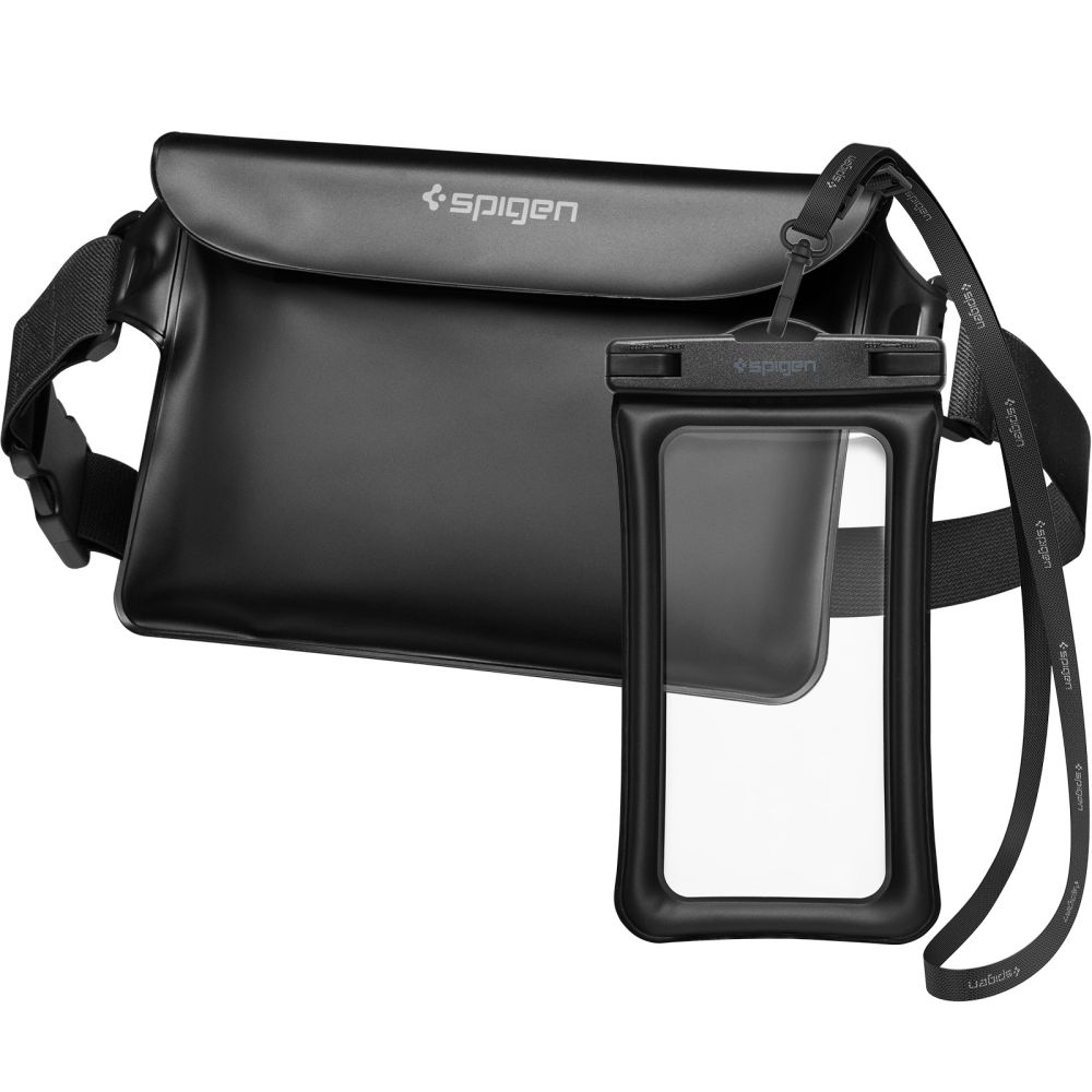 Защитные водонепроницаемые сумка 22x15cm + чехол 20x12cm Spigen A621 UNIVERSAL WATERPROOF CASE & WAIST BAG IPX8 BLACK