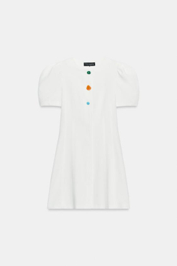 ZARA ПЛАТЬЕ С КОРОТКИМИ РУКАВАМИ-БУФФ, ЖЕЛТОВАТО-БЕЛЫЙ