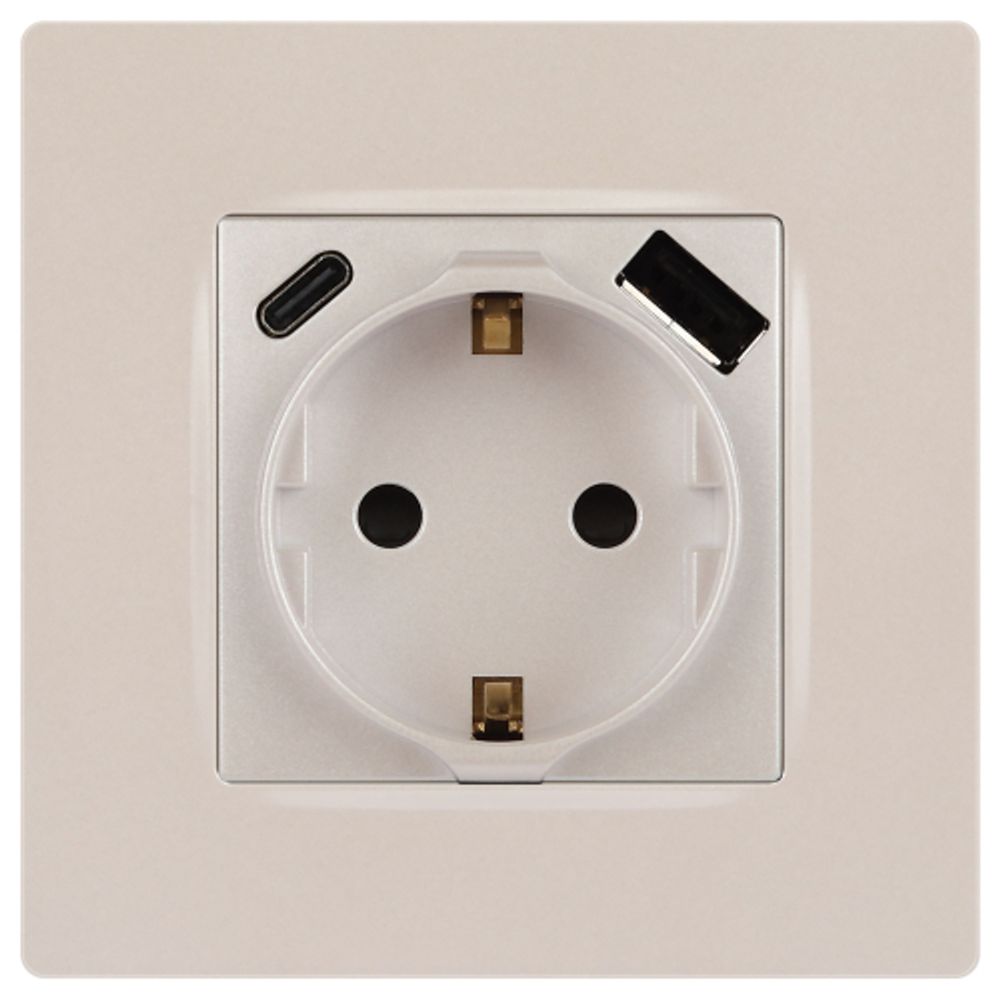Розетка ЭРА Серия 12 12-4108-15 2P+E 16A-250В со шторками с USB type-A+C 5В-3А перламутр