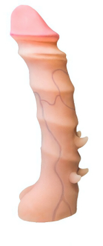 Насадка из кибер-кожи для страпон трусиков рельефная с шипами Real Standart 6,3" (Цвет: телесный)