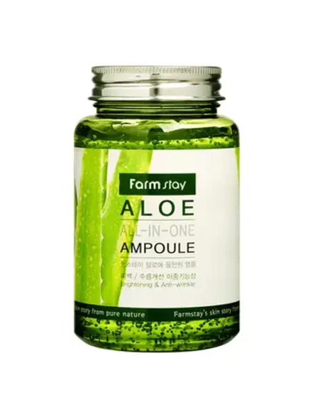 FARMSTAY - СЫВОРОТКА ДЛЯ ЛИЦА АМПУЛЬНАЯ МНОГОФУНКЦИОНАЛЬНАЯ ALL-IN-ONE ALOE AMPOULE С ЭКСТРАКТОМ АЛОЭ, 250 ML