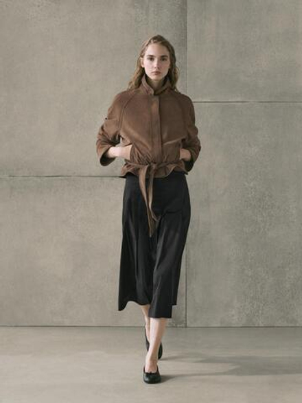 Massimo Dutti Миди-юбка из смесовой хлопковой ткани с плиссировкой, черный