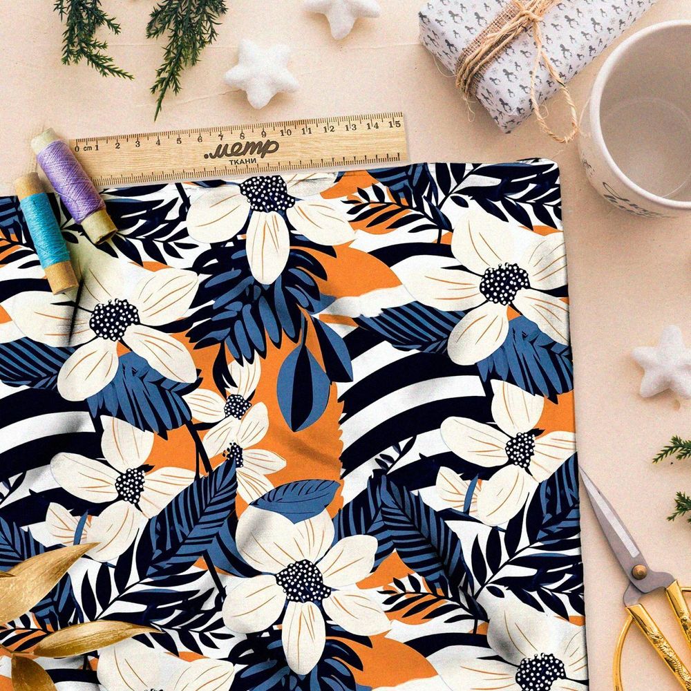 Ткань премиум мембрана цветочно-полосатая иллюстрация