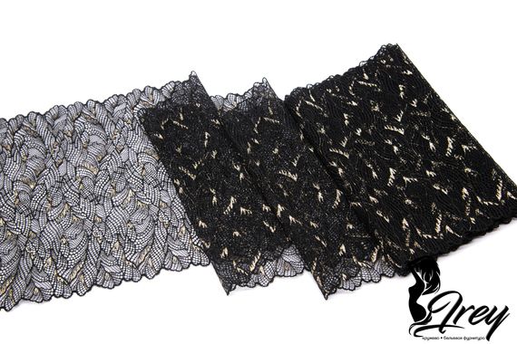 03-247 Кружево эластичное 20 см, Galaxy, черный/золото