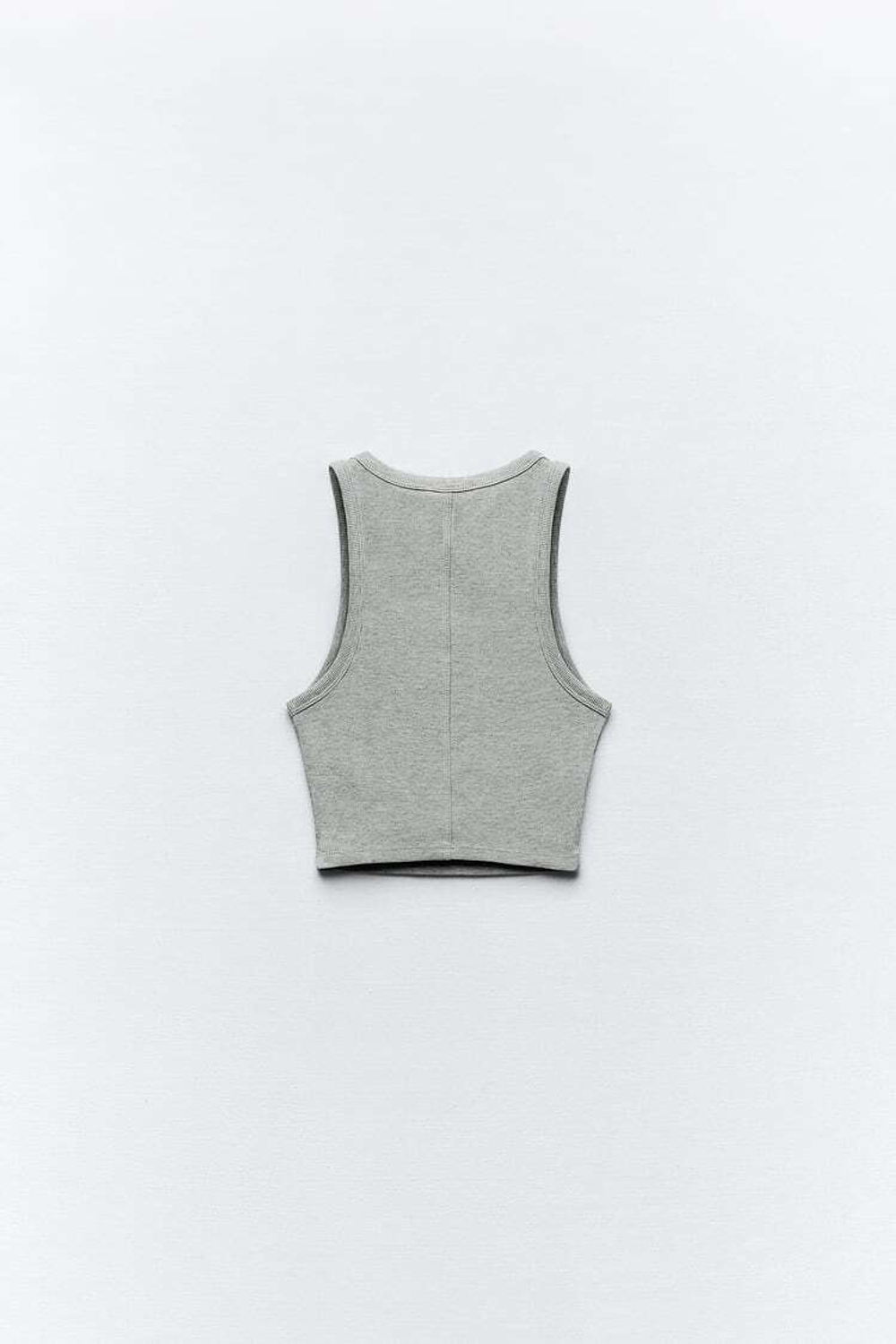 ZARA УКОРОЧЕННЫЙ ТОП В РУБЧИК С ГОРЛОВИНОЙ ХАЛТЕР, СЕРЫЙ С МЕЛАНЖЕВЫМ ЭФФЕКТОМ