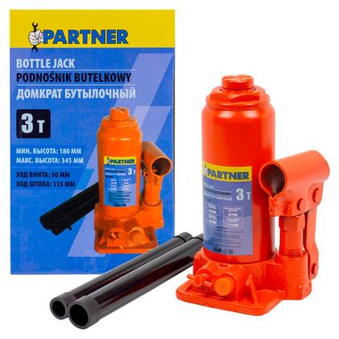 Домкрат бутылочный с клапаном 3т(h min-180мм, h max-345мм, ход штока-115мм, ход винта-50мм) Partner PA-T90304