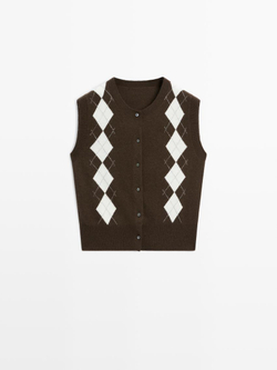 Massimo Dutti Кардиган с узором «ромбы», шоколадный