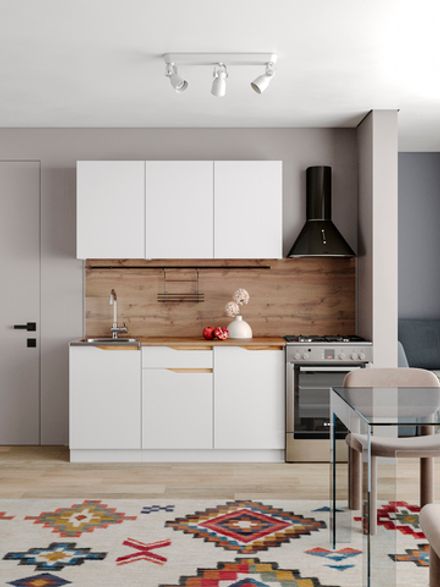 Кухонный гарнитур "Мирра" 1,5м (белый) (столеш. Дуб вотан), Интерьер Центр, г.Пенза