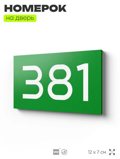 Номер на дверь 381, табличка на дверь для офиса, квартиры, кабинета, аудитории, склада, зеленая 120х70 мм, Айдентика Технолоджи