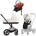Коляска Cybex Priam IV Matt Black complete Aton S2 Hibiscus Red Base One 4 в 1 Off White