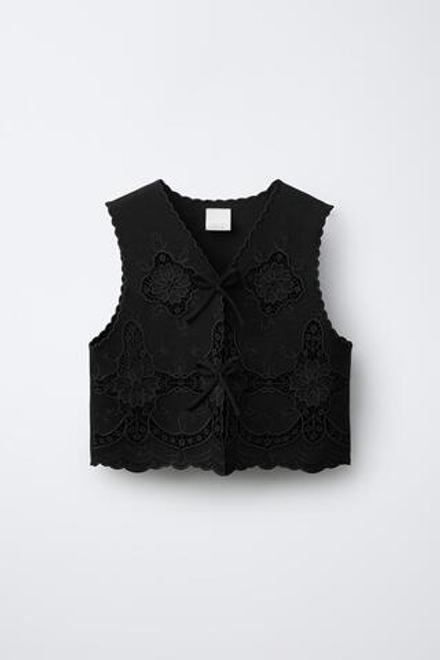 ZARA ЖИЛЕТ С ВЫШИВКОЙ, ЧЕРНЫЙ