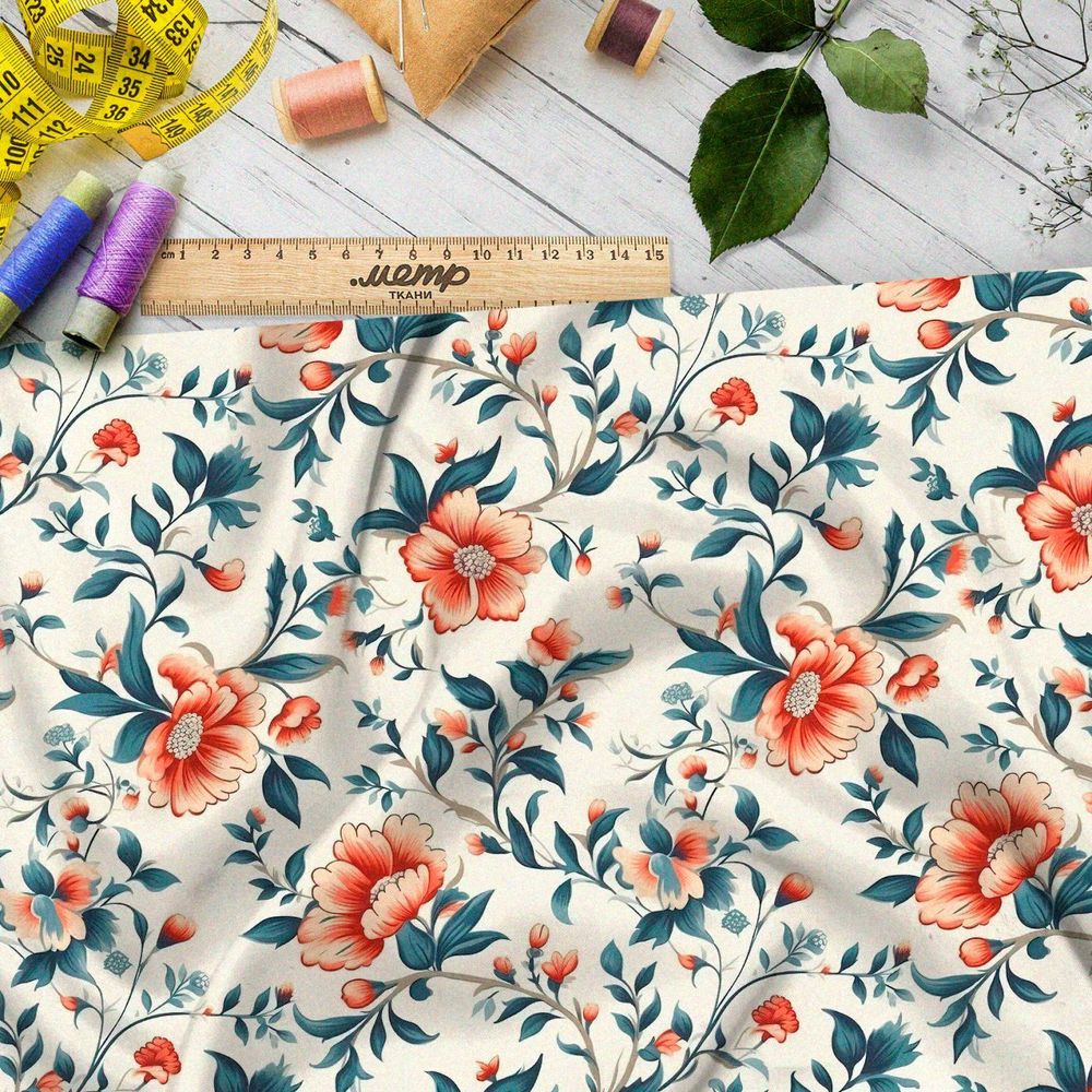 Ткань премиум шифон весенняя цветочная иллюстрация
