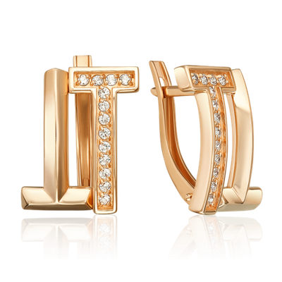 Серьги с английским замком из красного золота с фианитами