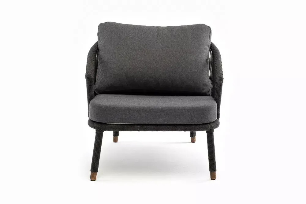 "Верона" кресло плетеное из роупа, каркас алюминий темно-серый (RAL7024) муар, роуп темно-серый круглый, ткань темно-серая 027