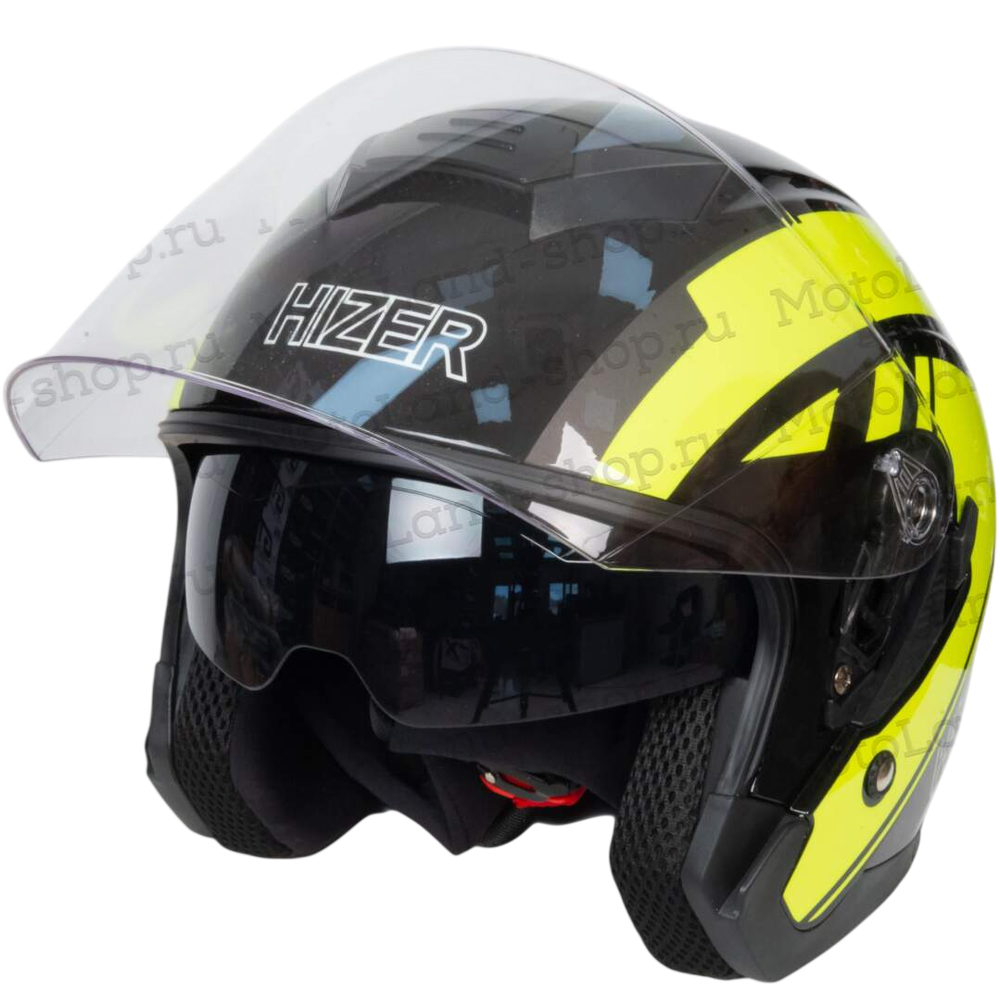 Шлем мото открытый HIZER J222 №2 (L) black/yellow (2 визора)