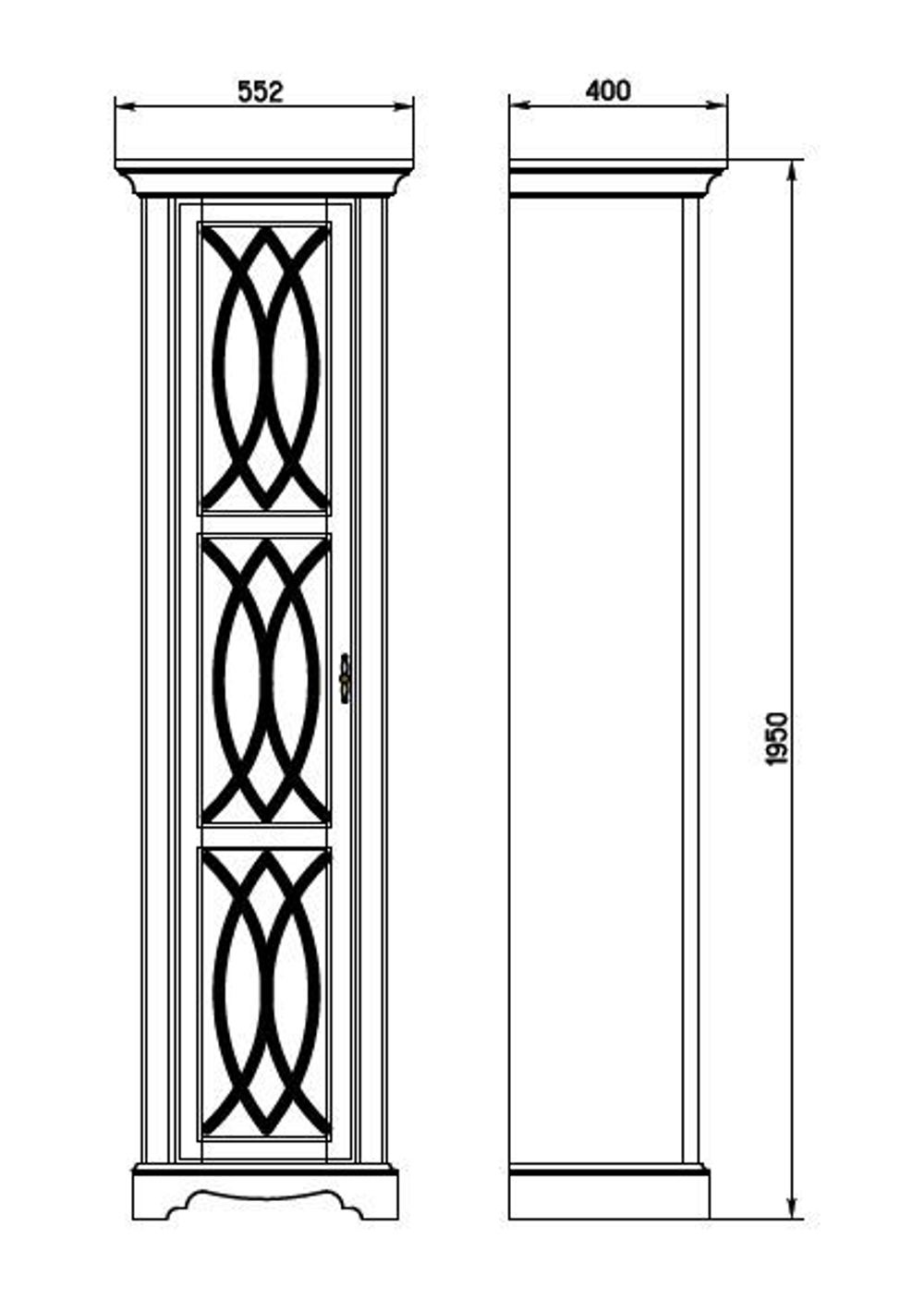 Витрина 55.2х40х195, Вера, с одной дверью, массив сосны, Dipriz