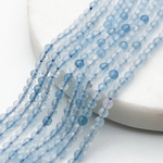 Аквамарин граненый бусины, диаметр около 3 мм, цена за отрезок 19 см (1/2 нити)