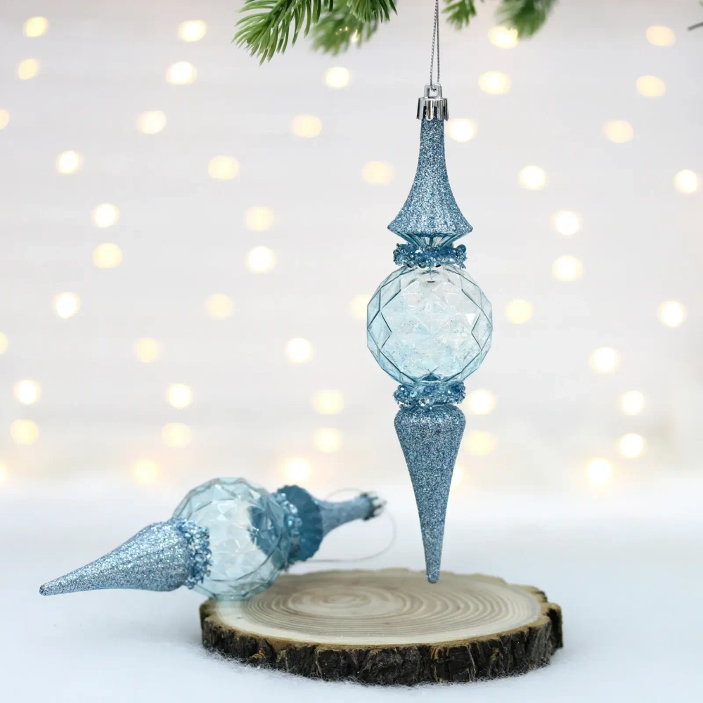 Елочные игрушки «Искры» 5*5*19 см (набор 2 шт), Голубой