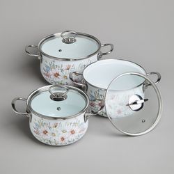 НАБОР КАСТРЮЛЬ AGNESS ЭМАЛИРОВАННЫХ СЕРИЯ "ДВОРЦОВЫЙ ПАРК", 6ПР. 2,0/2,8/3,6Л,18Х11/20Х12/22Х13СМ