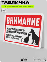 Табличка "Внимание, на территории есть домашние животные" на дверь и забор, для двора, дома, подъезда, 40х30 см, Silver Plane x Айдентика Технолоджи