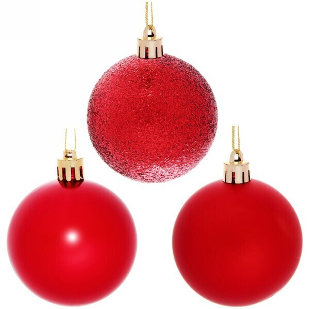 Новогодние шары 7 см (набор 24 шт) «Микс фактур», красный