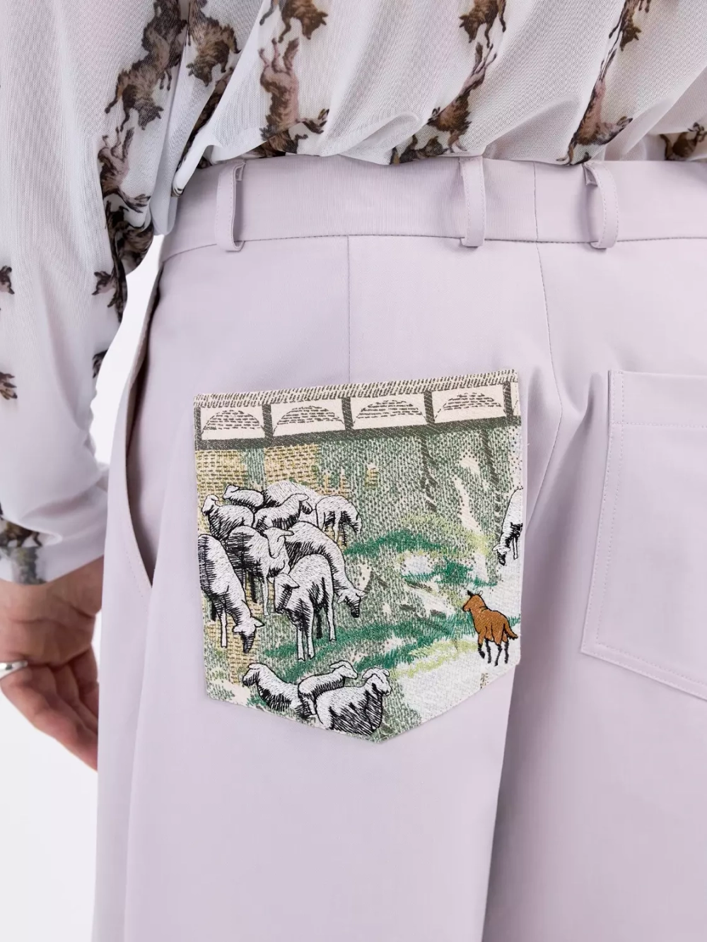 Широкие светлые брюки унисекс с вышивкой ола ола купить в OLA OLA Store OLA OLA