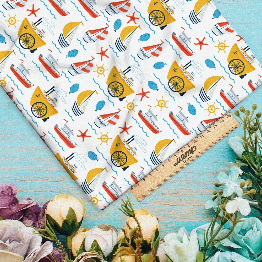 Ткань бязь детские кораблики