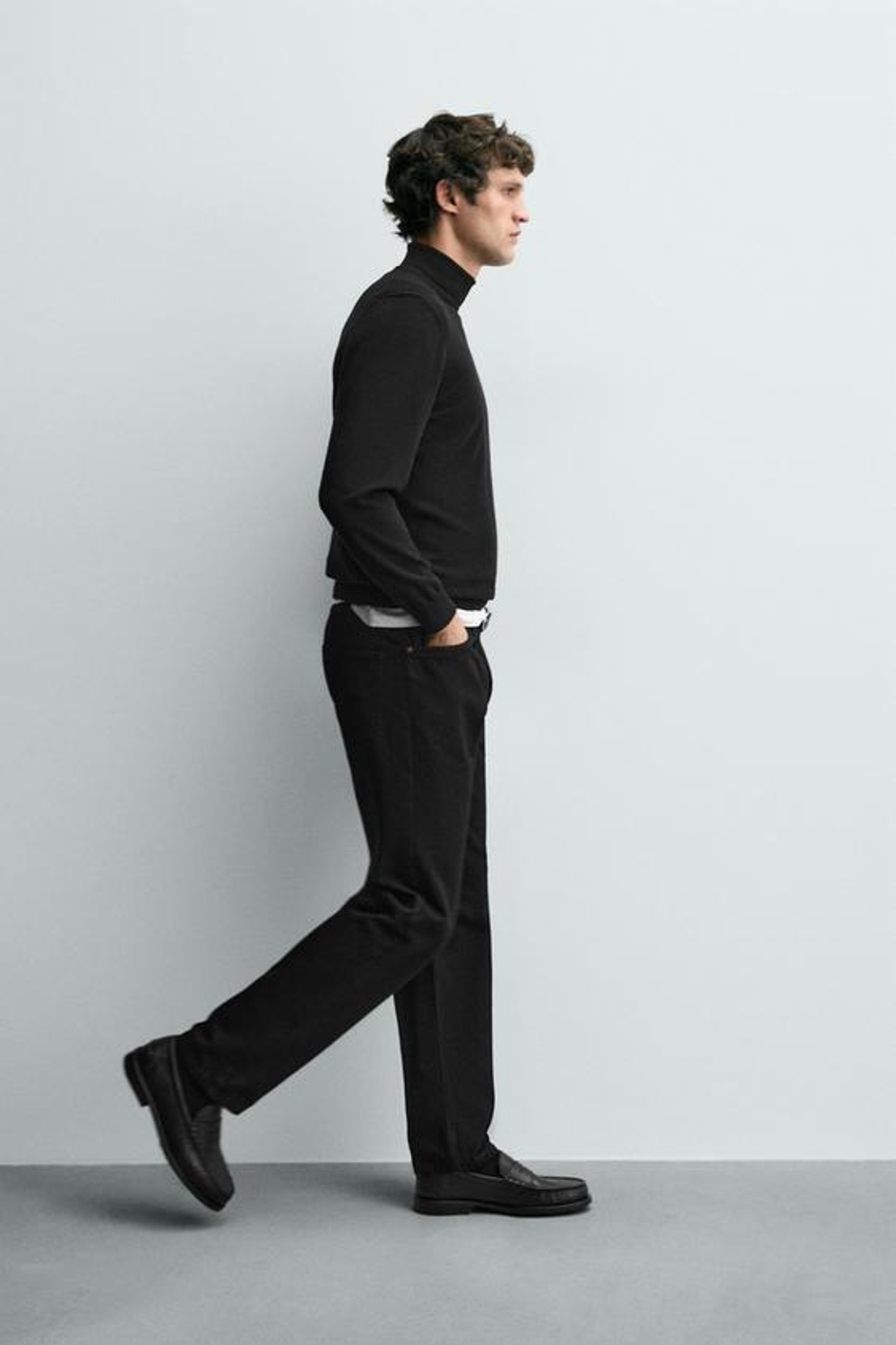 ZARA ХЛОПКОВЫЕ БРЮКИ REGULAR FIT, ЧЕРНЫЙ