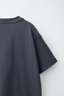 ZARA ФУТБОЛКА HEAVY WEIGHT С ВЫШИВКОЙ, СЕРО-СИНИЙ