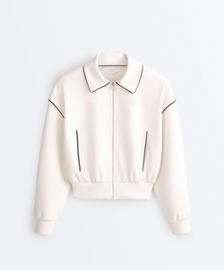 Oysho Куртка с эффектом неопрена без капюшона, экрю