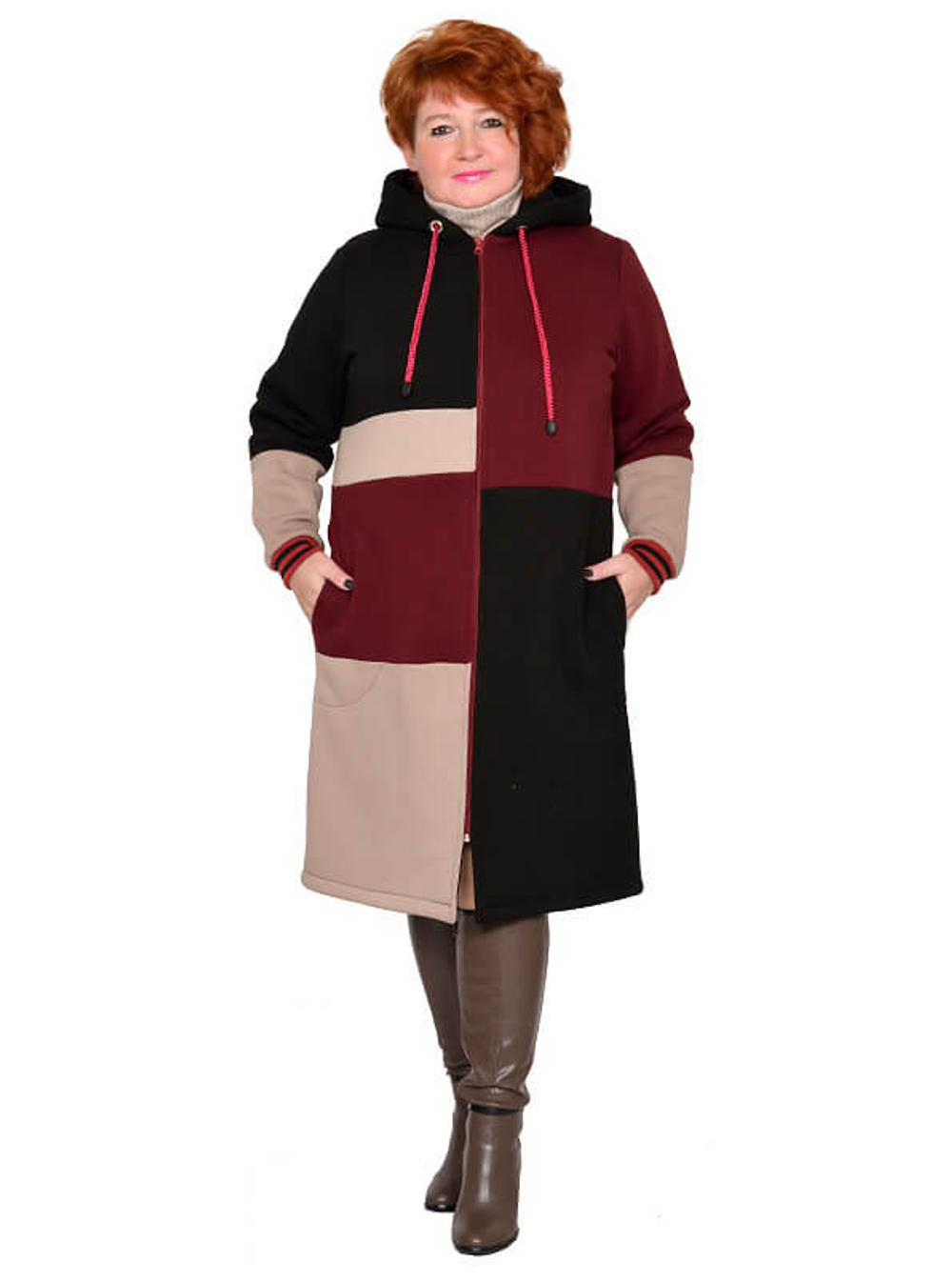 Зимняя удлинённая толстовка Брусника