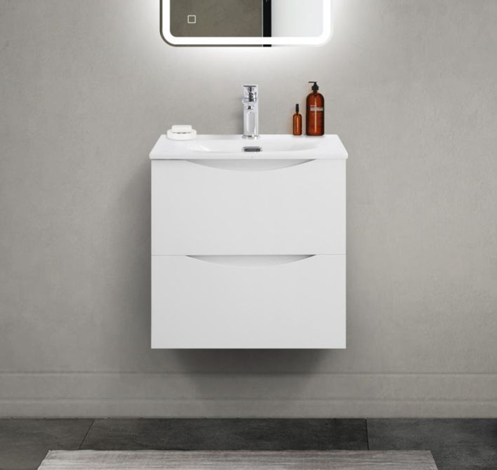 Тумба с раковиной подвесная BelBagno MARINO-CER-MINI-500-2C-SO-BL-P Bianco Lucido, раковина белая BB-8099-3-50