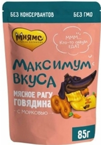 Мнямс 85г пауч Максимум вкуса Влажный корм для собак Мясное рагу с говядиной и морковью