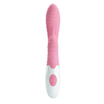 Нежно-розовый вибратор с клиторальным отростком и ребрами Pete - 20 см.