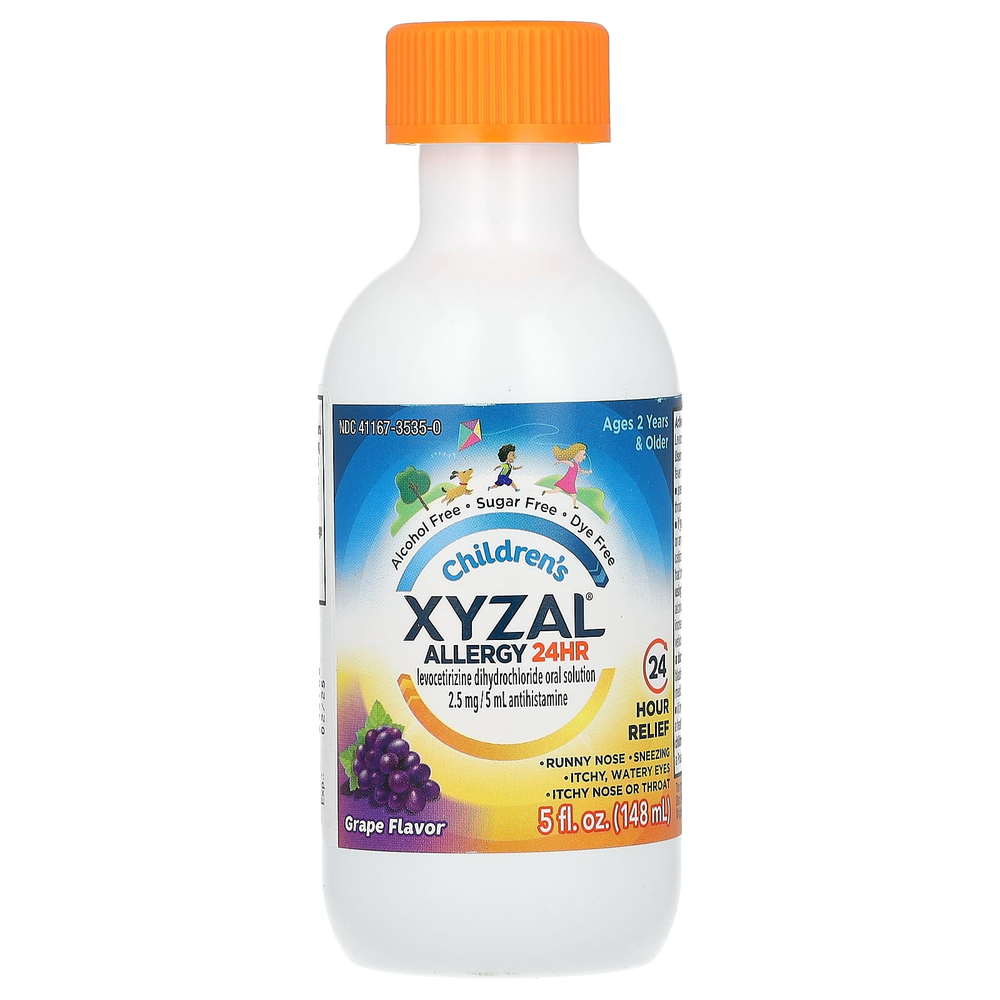 Xyzal, Children's Allergy 24 HR, для детей от 2 лет, виноград, 2,5 мг, 148 мл (5 жидк. Унций)