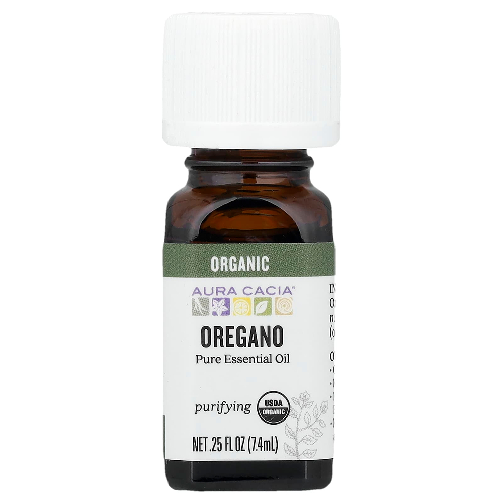 Aura Cacia, чистое эфирное масло, органический орегано, 7,4 мл (0,25 жидк. унции)