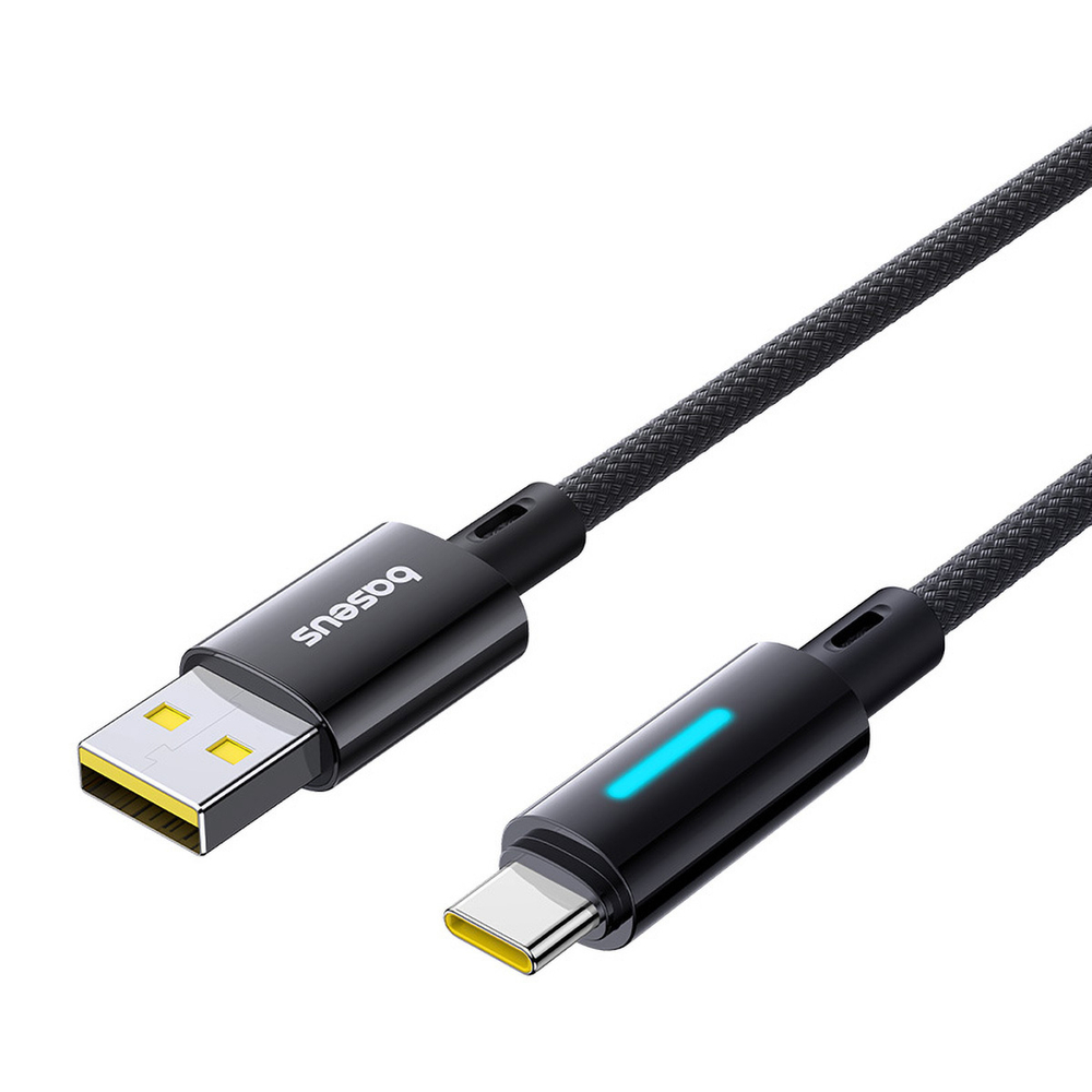 USB-A - USB-C Кабель Baseus Lit Button-Control Charging+Data 100W 1-2m - Cosmic Black