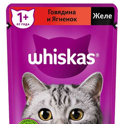 Whiskas 75 г желе говядина/ягненок - консервы (пауч) для кошек