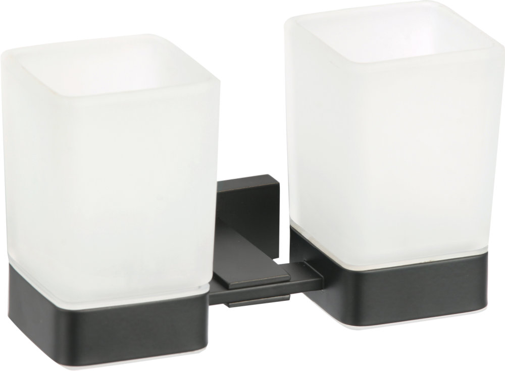 88080-C Стакан двойной стекло "настенный" (ЧЕРНЫЙ) GANZER (20/1шт)