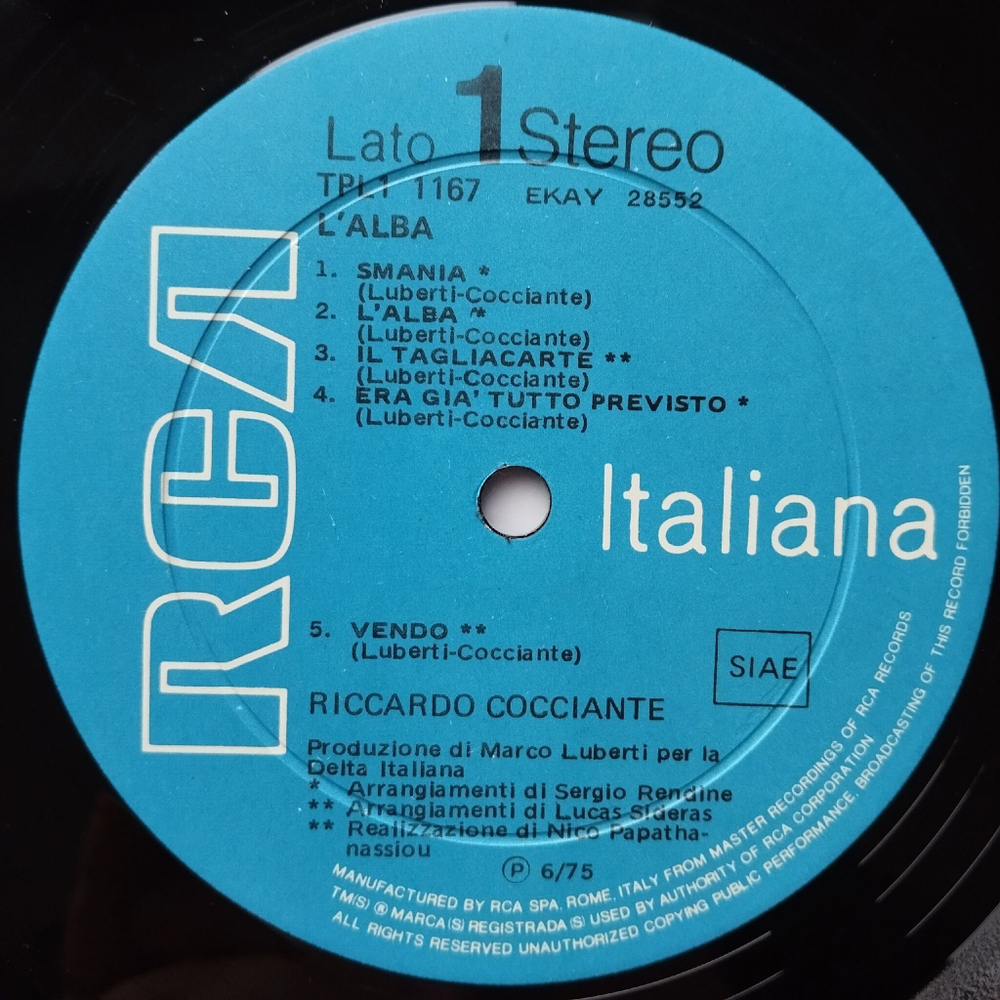 Винтажная виниловая пластинка LP Riccardo Cocciante Lalba (Italy 1975)