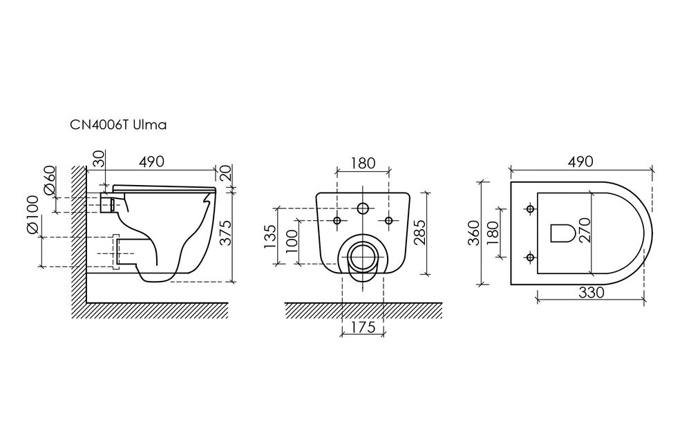 Подвесной унитаз Ulma безободковый, смыв торнадо